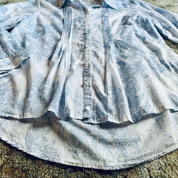 COLDWATER CREEK Blue & White Casual Blouse, Pin-tucks, Button-Down, M - Picture 10 of 15